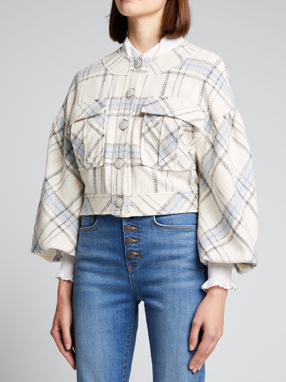 Veronica Beard Nikolai Oversized Jacket Plaid Puff Sleeve Size 8 - Picture 3 of 12